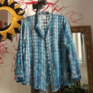 BonWorth Shimmering Blue and White Top Small Petite